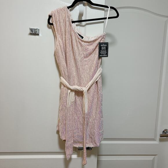 Retrofete Ella One-Shoulder Sequin Ruched Mini Dress M - Picture 3 of 6